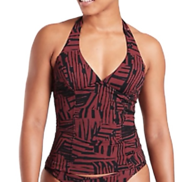 ATHLETA womens Sculpted Halter Tankini underwire swim Top Sienna Print 34B/C NWT - Picture 5 of 5